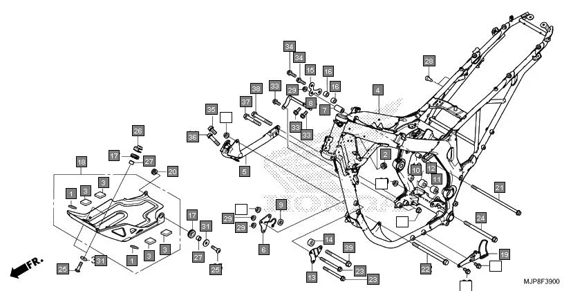 F-39 FRAME BODY assembly diagram for HONDA Africa Twin CRF1000DH