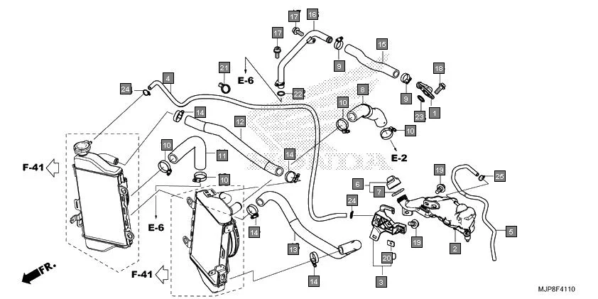 F-41-10 RADIATOR HOSE diagram showing 19513-MJP-G50