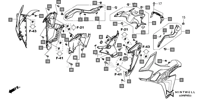 F-45 MIDDLE COWL diagram showing 64310-MJP-F50ZA