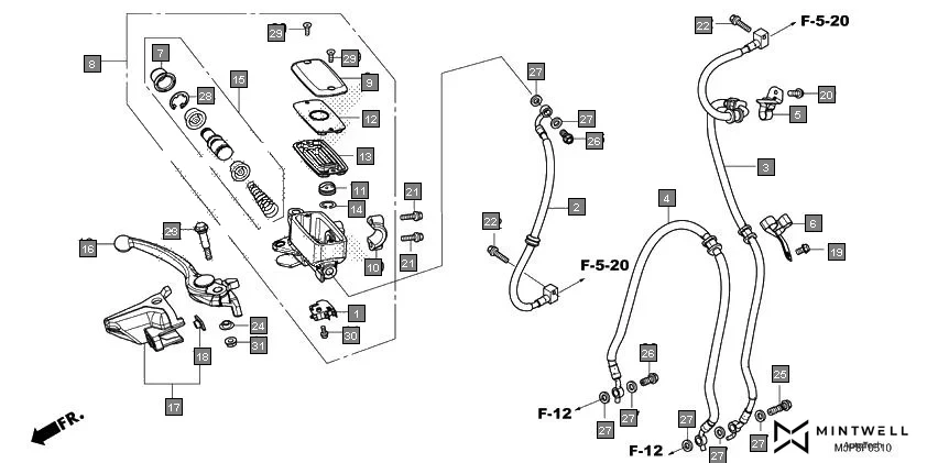 F-5-10 FR. BRAKE MASTER CYLINDER assembly diagram for HONDA Africa Twin CRF1000DH