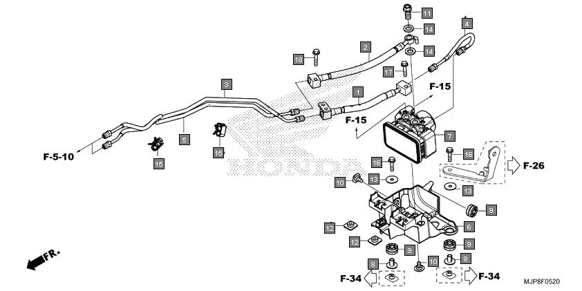 F-5-20 ABS MODULATOR diagram showing 50345-MJP-G60