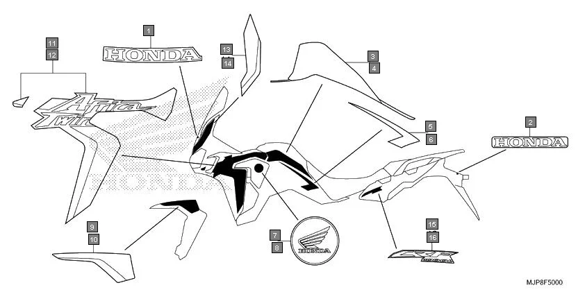 F-50 MARK/EMBLEM assembly diagram for HONDA Africa Twin CRF1000DH