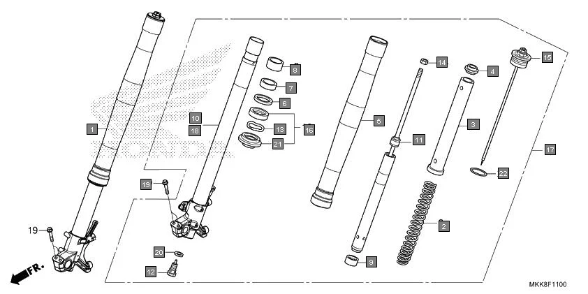 F-11 FRONT FORK assembly diagram for HONDA Africa Twin CRF1000DJ