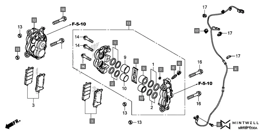 F-12 FRONT BRAKE CALIPER assembly diagram for HONDA Africa Twin CRF1000DJ