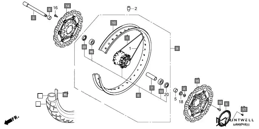 F-14-20 FRONT WHEEL assembly diagram for HONDA Africa Twin CRF1000DJ