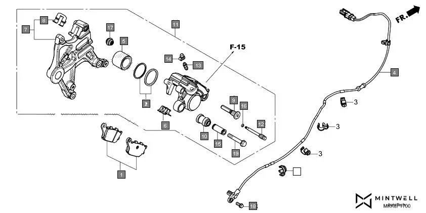 F-17 REAR BRAKE CALIPER assembly diagram for HONDA Africa Twin CRF1000DJ