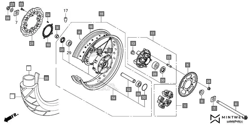 F-19-20 REAR WHEEL assembly diagram for HONDA Africa Twin CRF1000DJ