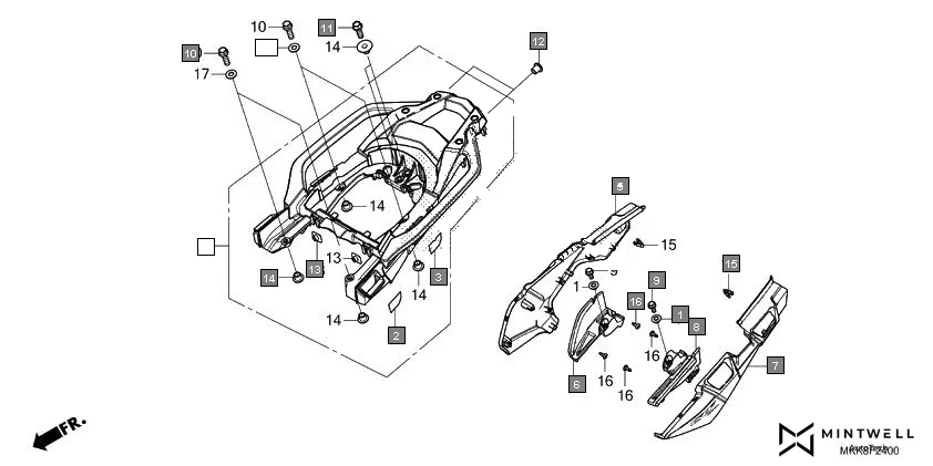 F-24 SIDE COVER/REAR CARRIER assembly diagram for HONDA Africa Twin CRF1000DJ