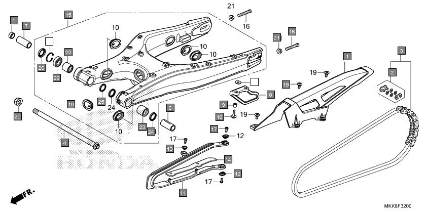 F-32 SWINGARM diagram showing 91071-MT7-003
