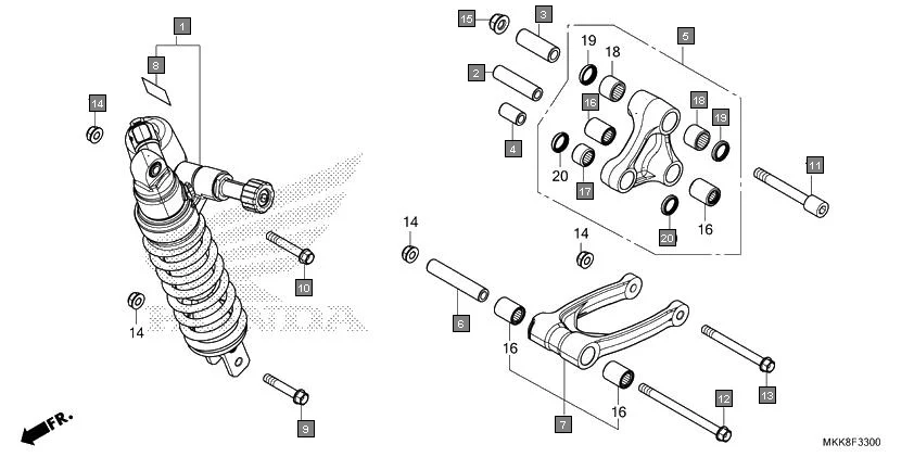 F-33 REAR CUSHION assembly diagram for HONDA Africa Twin CRF1000DK