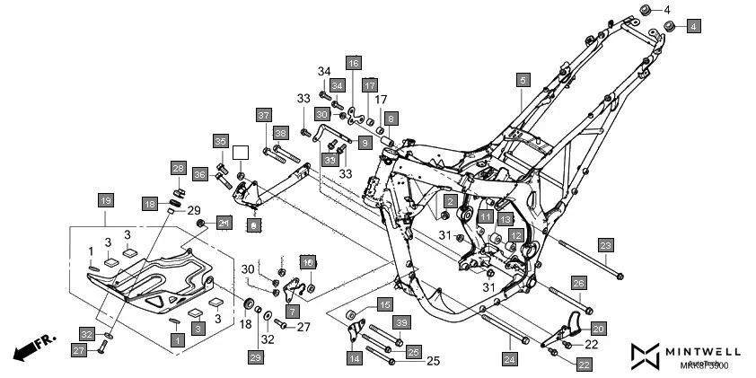 F-39 FRAME BODY diagram showing 50354-MJP-G50