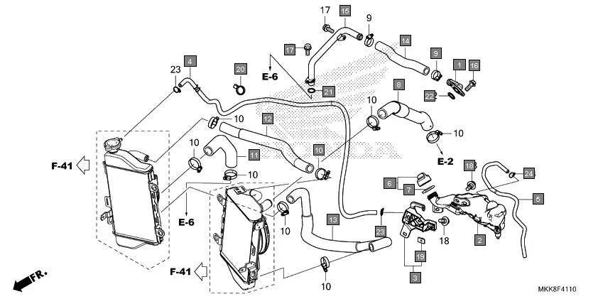 F-41-10 RADIATOR HOSE/WATER PIPE assembly diagram for HONDA Africa Twin CRF1000DJ