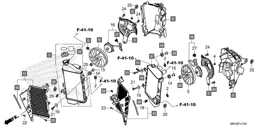 F-41 RADIATOR assembly diagram for HONDA Africa Twin CRF1000DJ
