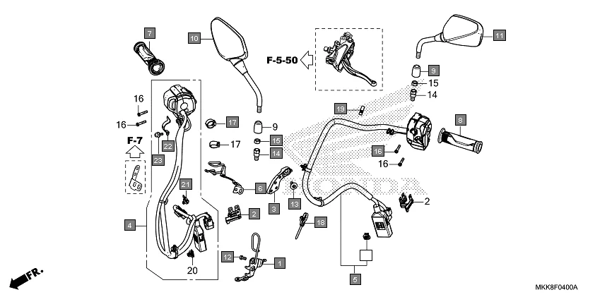 F-4 SWITCH/CABLE/MIRROR assembly diagram for HONDA Africa Twin CRF1000DJ