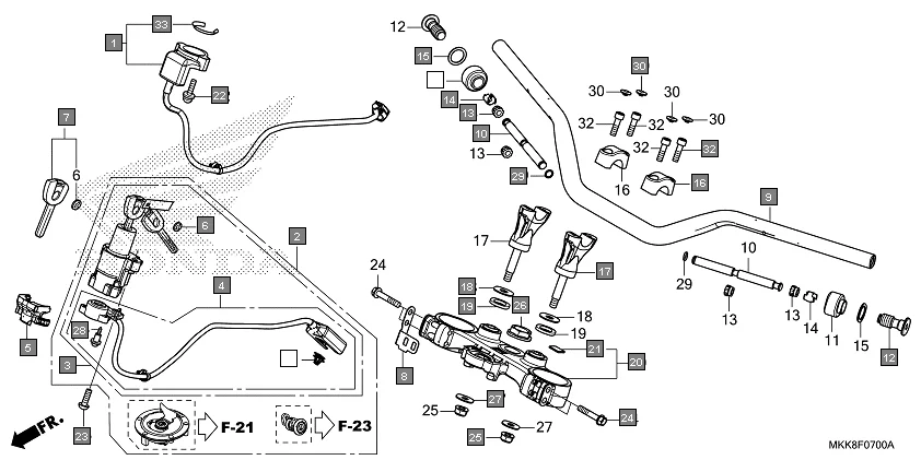 F-7 HANDLE PIPE/TOP BRIDGE assembly diagram for HONDA Africa Twin CRF1000DJ