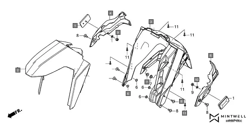 F-10 FRONT FENDER diagram showing 61000-MKS-EC0ZA