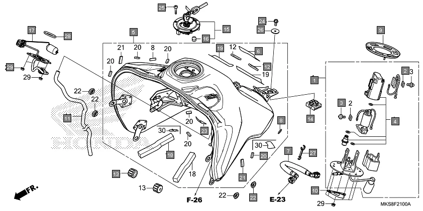 F-21 FUEL TANK/FUEL PUMP diagram showing 90650-MJP-G50