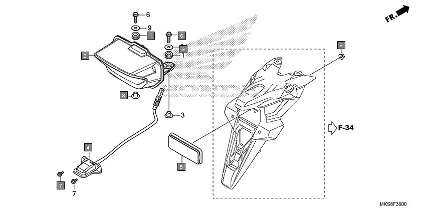 F-36 TAILLIGHT/LICENSE LIGHT diagram showing 90005-ZM3-000