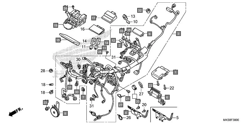 F-38 WIRE HARNESS diagram showing 31600-MKN-D51
