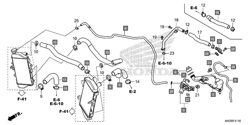 F-41-10 RADIATOR HOSE/WATER PIPE diagram showing 19061-MJP-G50