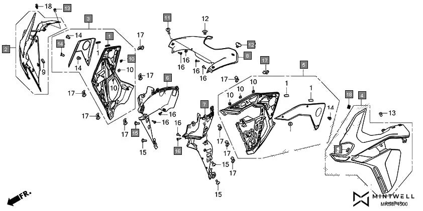 F-45 MIDDLE COWL diagram showing 64300-MKS-EC0ZA