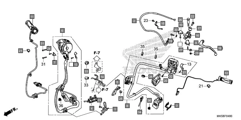 F-4 HANDLE LEVER/SWITCH/CABLE(CRF1100AL2) diagram showing 83645-GG0-000