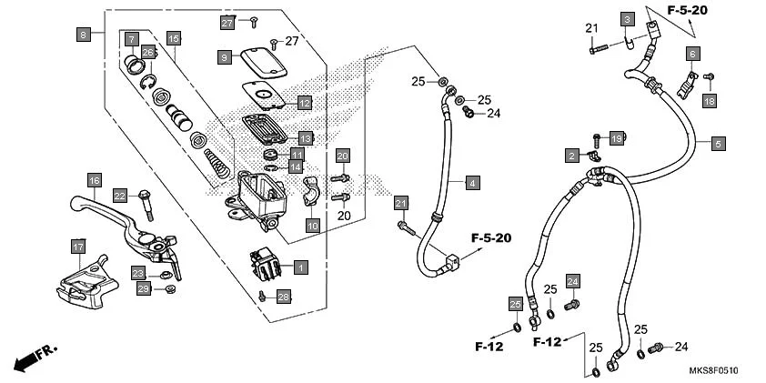 F-5-10 FRONT BRAKE MASTER CYLINDER diagram showing 90127-KF0-770