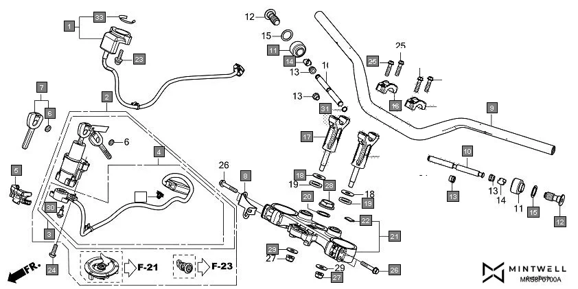 F-7 HANDLE PIPE/TOP BRIDGE assembly diagram for HONDA Africa Twin CRF1100DL2N