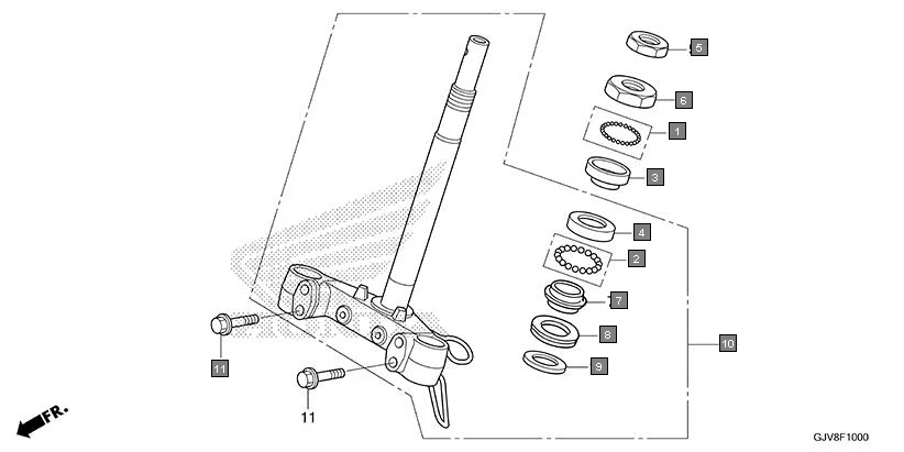 F-10 STEERING STEM assembly diagram for HONDA QC1 EFS9001S