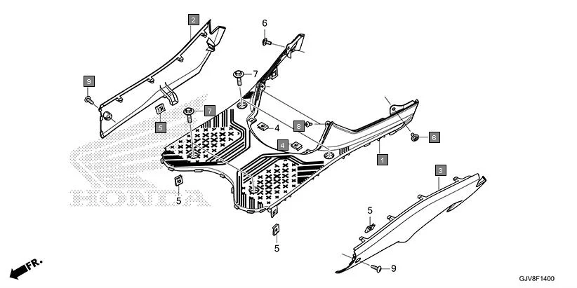 F-14 FLOOR STEP assembly diagram for HONDA QC1 EFS9001S