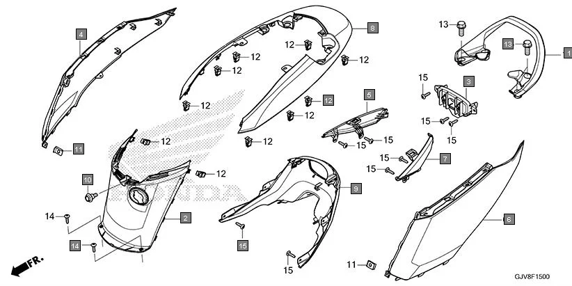 F-15 BODY COVER assembly diagram for HONDA QC1 EFS9001S
