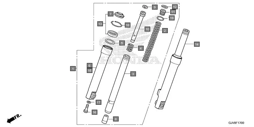 F-17 FRONT FORK assembly diagram for HONDA QC1 EFS9001S