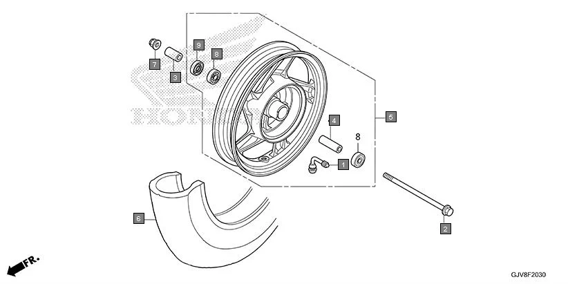 F-20-30 FRONT WHEEL assembly diagram for HONDA QC1 EFS9001S