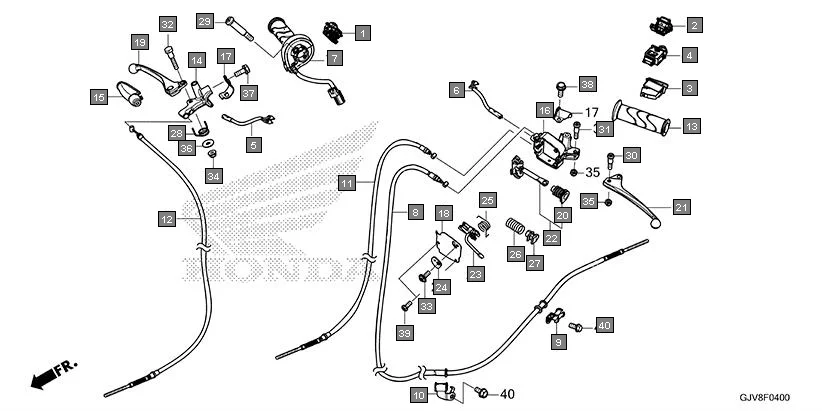 F-4 HANDLE LEVER/SWITCH/CABLE assembly diagram for HONDA QC1 EFS9001S