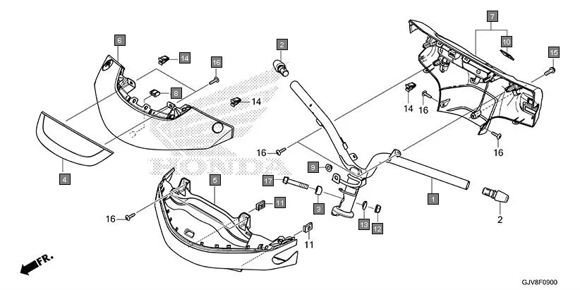 F-9 HANDLE PIPE/HANDLE COVER assembly diagram for HONDA QC1 EFS9001S