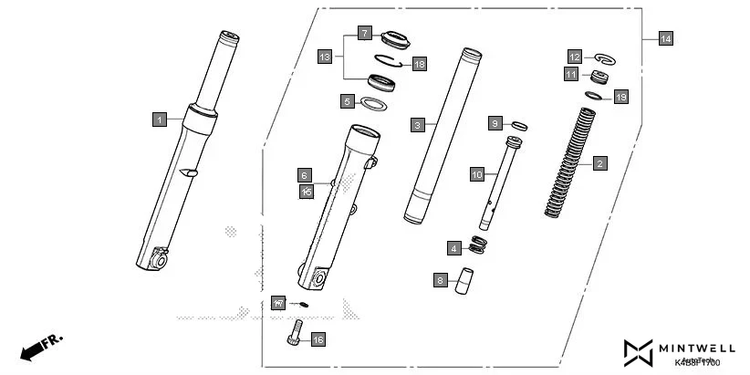 F-17 FRONT FORK diagram showing 51410-K0P-DA1
