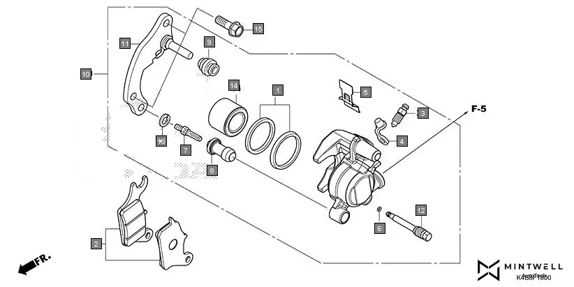 F-18 FRONT BRAKE CALIPER diagram showing 45108-KVB-T01