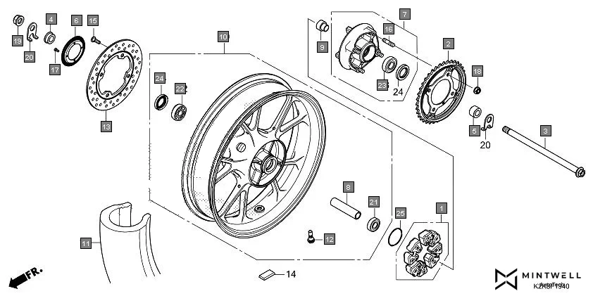 F-19-40 REAR WHEEL assembly diagram for HONDA CB300F MC300AN