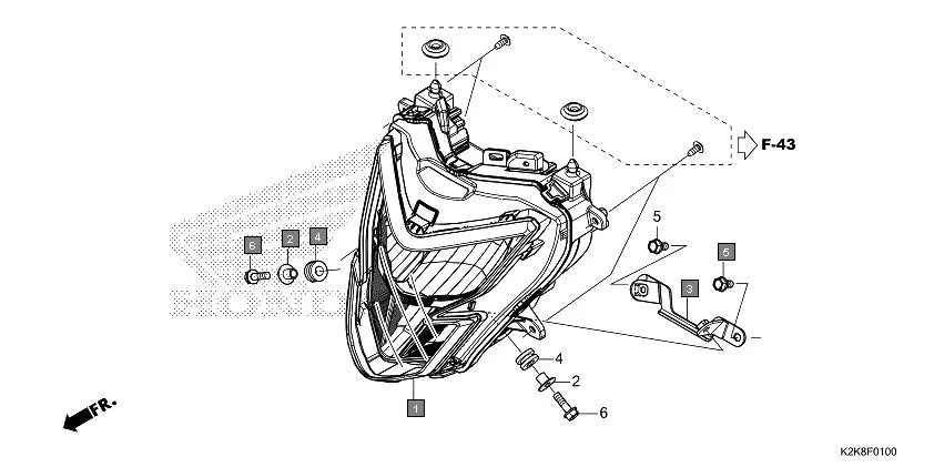 F-1 HEADLIGHT assembly diagram for HONDA CB300F MC300AS