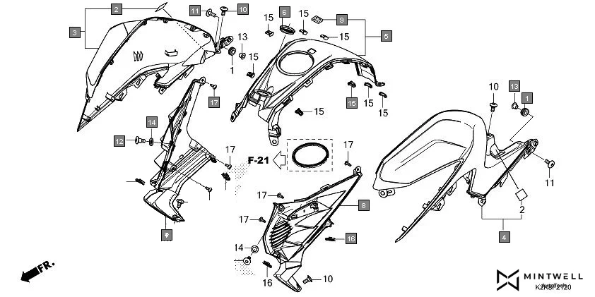 F-21-20 TANK COVER assembly diagram for HONDA CB300F MC300AS