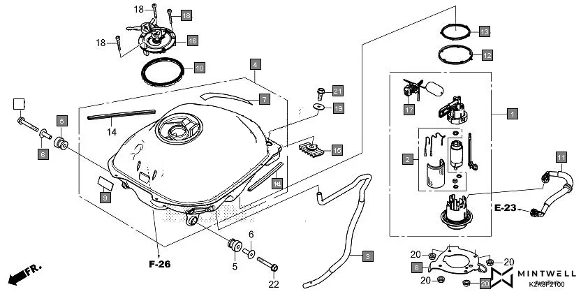 F-21 FUEL TANK diagram showing 17536-K2K-D00