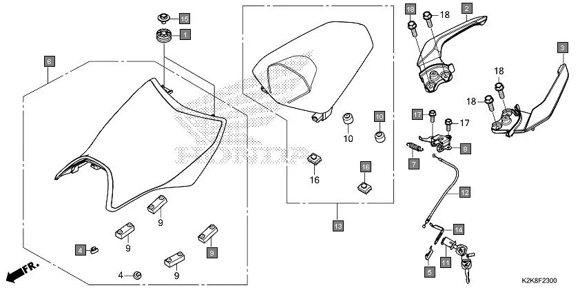 F-23 SEAT/REAR GRIP assembly diagram for HONDA CB300F MC300AS