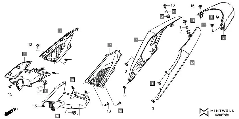 F-24 SIDE COVER/REAR COWL assembly diagram for HONDA CB300F MC300AS