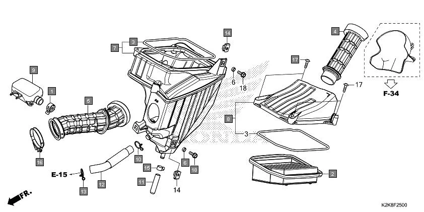 F-25 AIR CLEANER assembly diagram for HONDA CB300F MC300AS