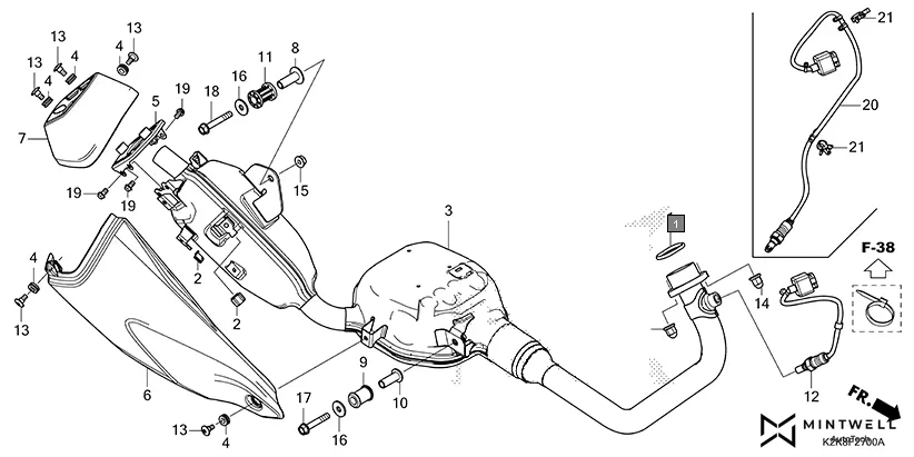 F-27 EXHAUST MUFFLER assembly diagram for HONDA CB300F MC300AS