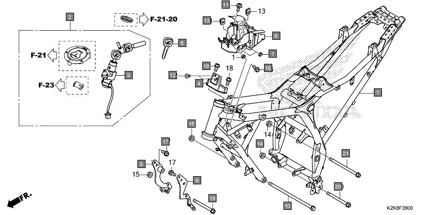 F-39 FRAME BODY/KEY SET assembly diagram for HONDA CB300F MC300AS