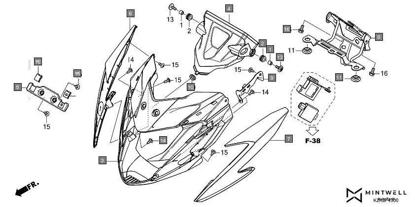 F-43 FRONT COWL assembly diagram for HONDA CB300F MC300AS