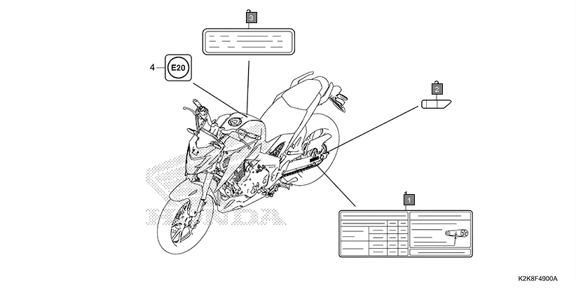 F-49 CAUTION LABEL assembly diagram for HONDA CB300F MC300AS