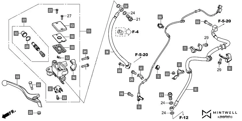 F-5-10 FRONT BRAKE MASTER CYLINDER assembly diagram for HONDA CB300F MC300AS