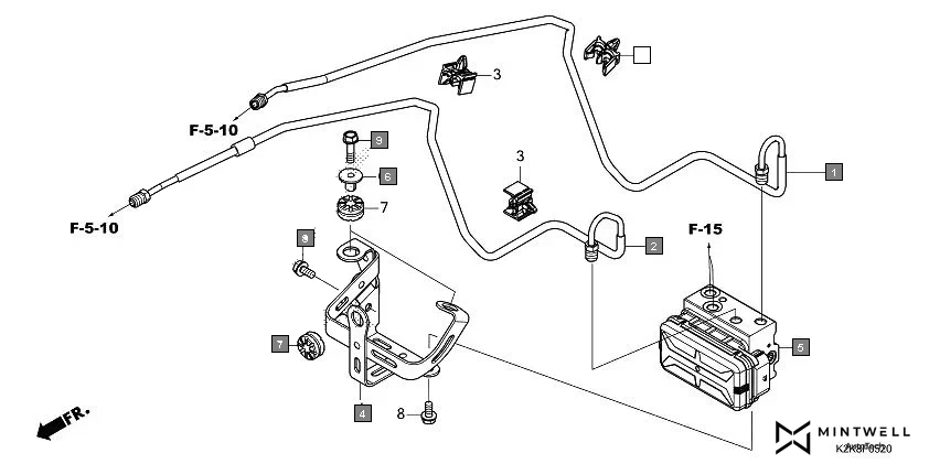 F-5-20 ABS MODULATOR/BRAKE PIPE assembly diagram for HONDA CB300F MC300AS